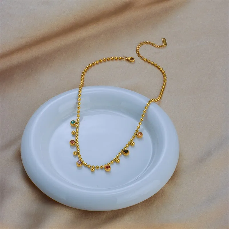 316L Stainless Steel Multicolor Crystal Zircon Necklace For Women