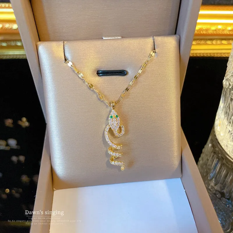 316L Stainless Steel Snake Pendant Necklace For Women