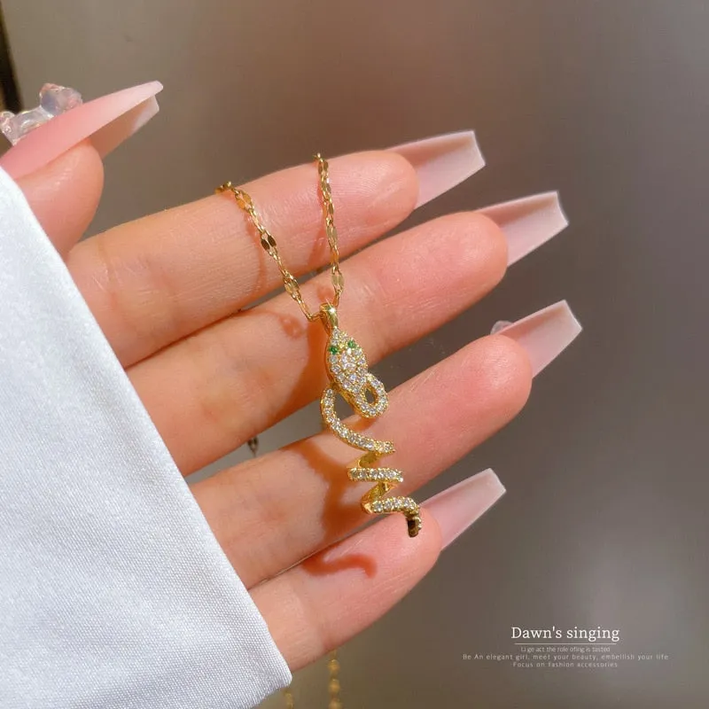 316L Stainless Steel Snake Pendant Necklace For Women