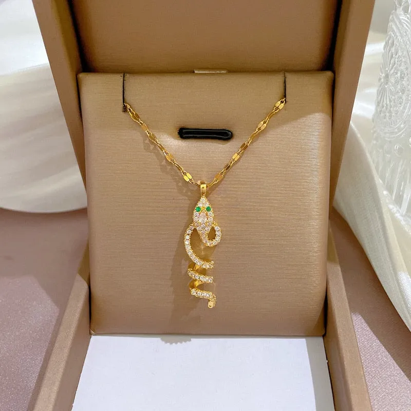 316L Stainless Steel Snake Pendant Necklace For Women