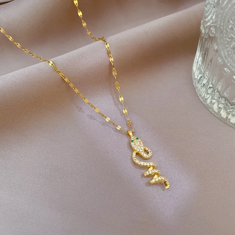 316L Stainless Steel Snake Pendant Necklace For Women