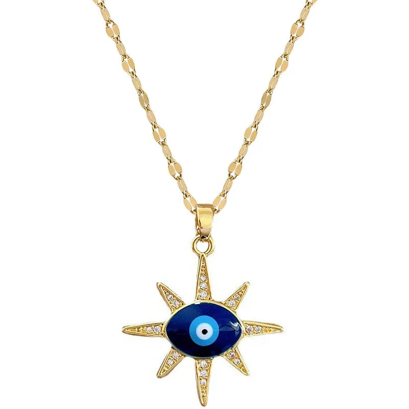 316L Stainless Steel Starlight Blue Eye Pendant Necklace For Women