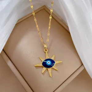 316L Stainless Steel Starlight Blue Eye Pendant Necklace For Women