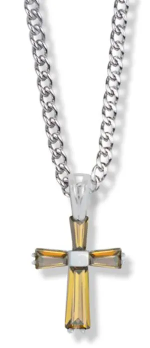 3/4 Inch Sterling Silver and Glass Crystal November Birthstone Baguette Cross Necklace