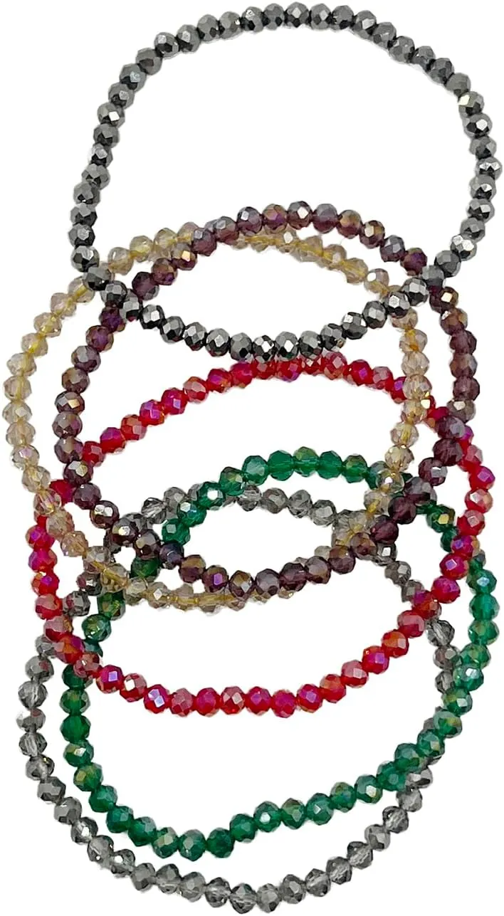 5 Pcs Crystal Bracelets for Women Stackable Layering Stretch Bracelets Glass Bead Bracelet Boho Bracelet Set