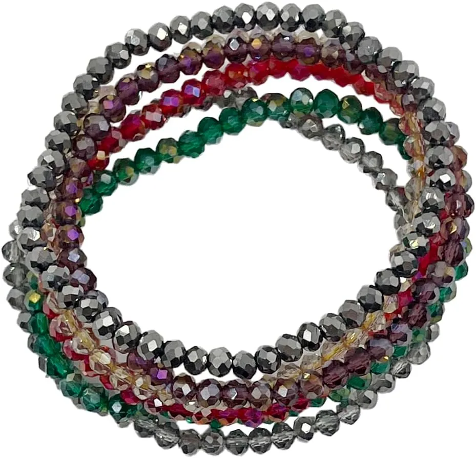 5 Pcs Crystal Bracelets for Women Stackable Layering Stretch Bracelets Glass Bead Bracelet Boho Bracelet Set