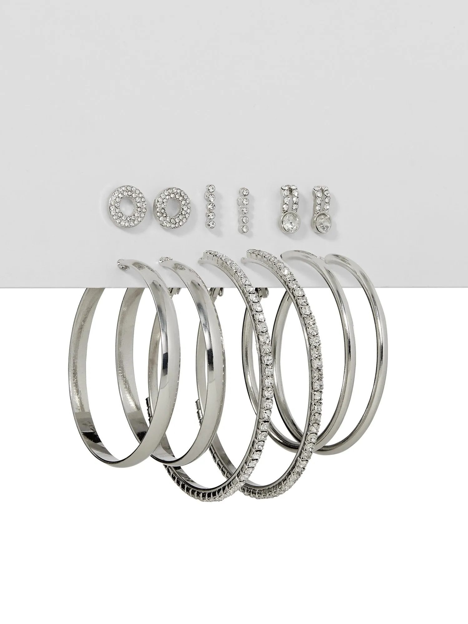 6-Piece Silvertone Post & Hoop Earring Set