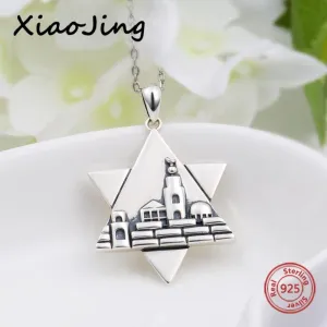 925 Sterling Silver Jerusalem Charm the Star of David Pendant Necklace with Oxidation
