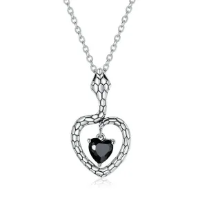 925 Sterling Silver Mysterious Creative Snake Necklace Heart Black Gem Pendant Necklace for Women Party Fine Jewelry