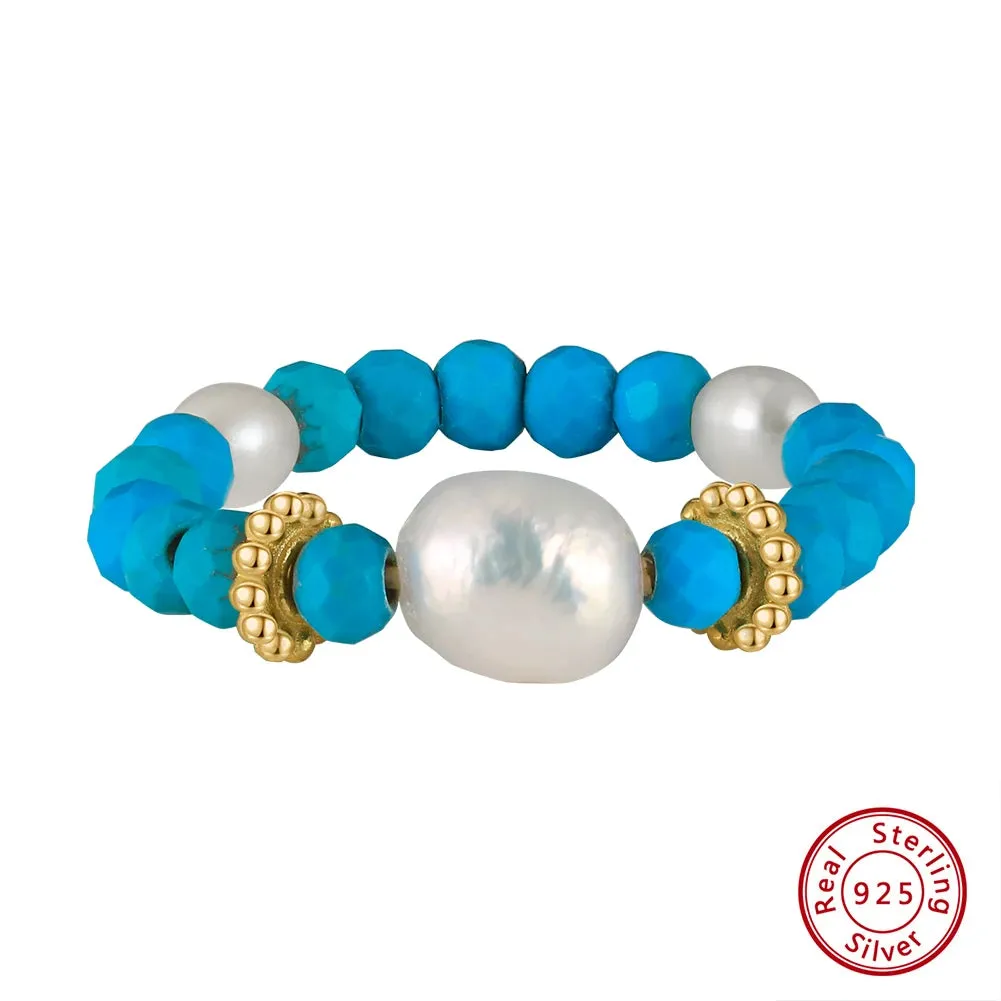 925 Sterling Silver Turquoise Necklace with Natural Pearls Choker Neck Chain for Women