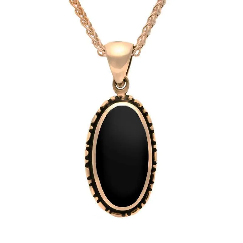 9ct Rose Gold Whitby Jet Oval Rope Edge Necklace