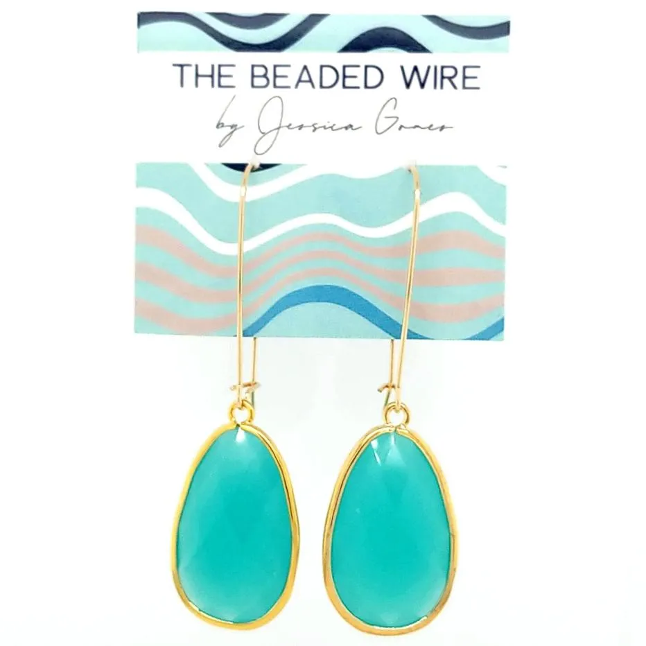 #AAFTXL14KG- Bold Framed Teardrop Long Drops-Mint Gold