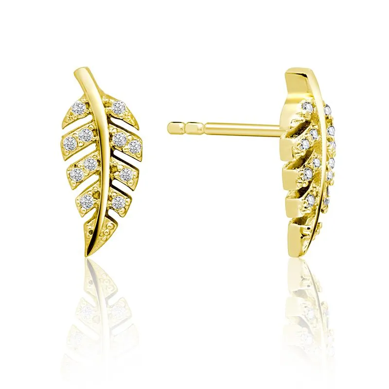 Achara Cubic Zirconia Leaf Sparkling Stud Earrings