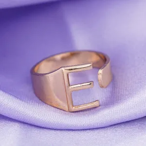 Alphabet E Gold Band Ring