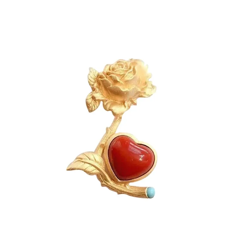 Ancient Gold Craft Southern Red Tourmaline Love Rose Pendant
