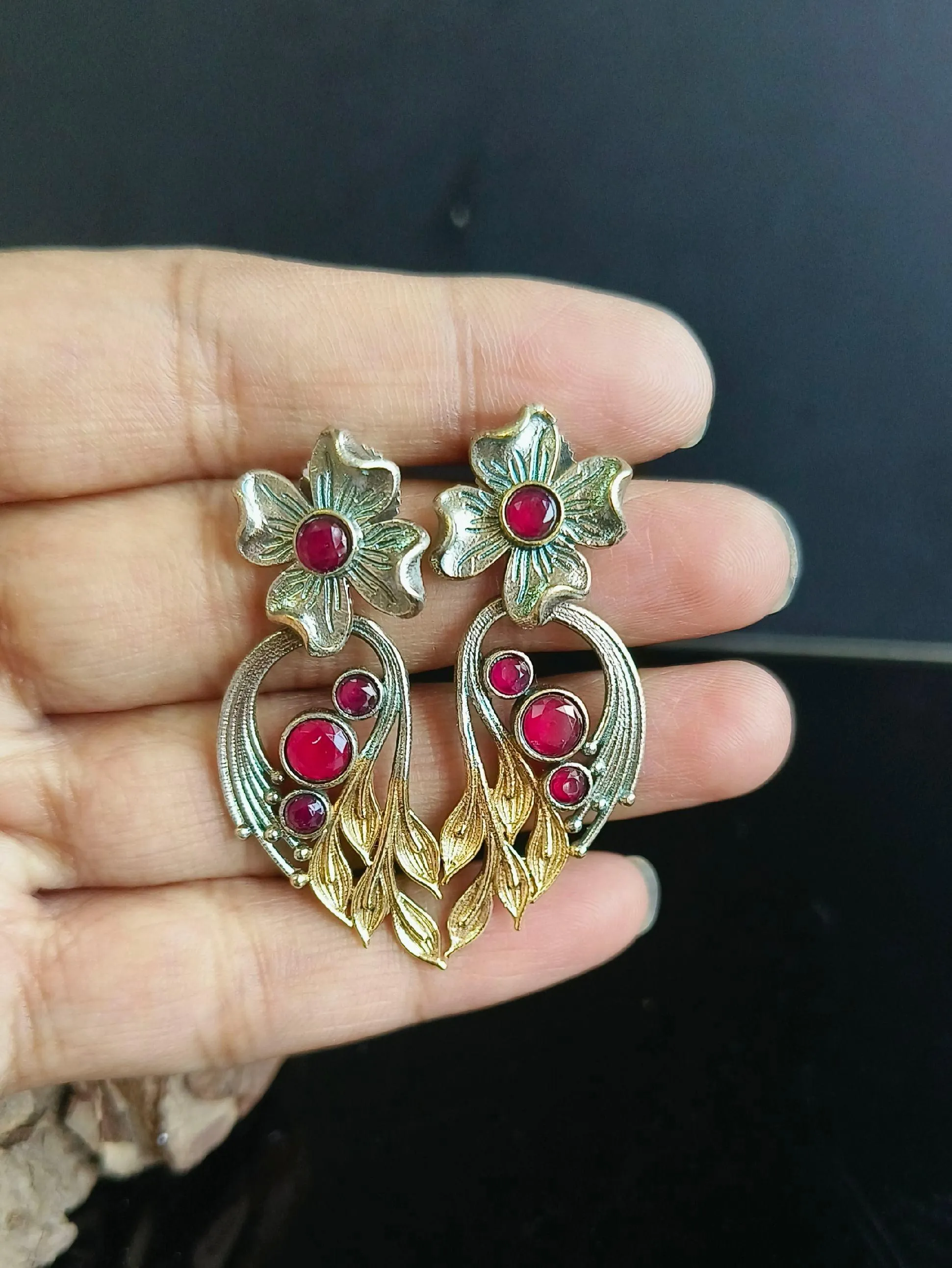 Antique Glow Oxidised Dangler Earrings | Sarichka