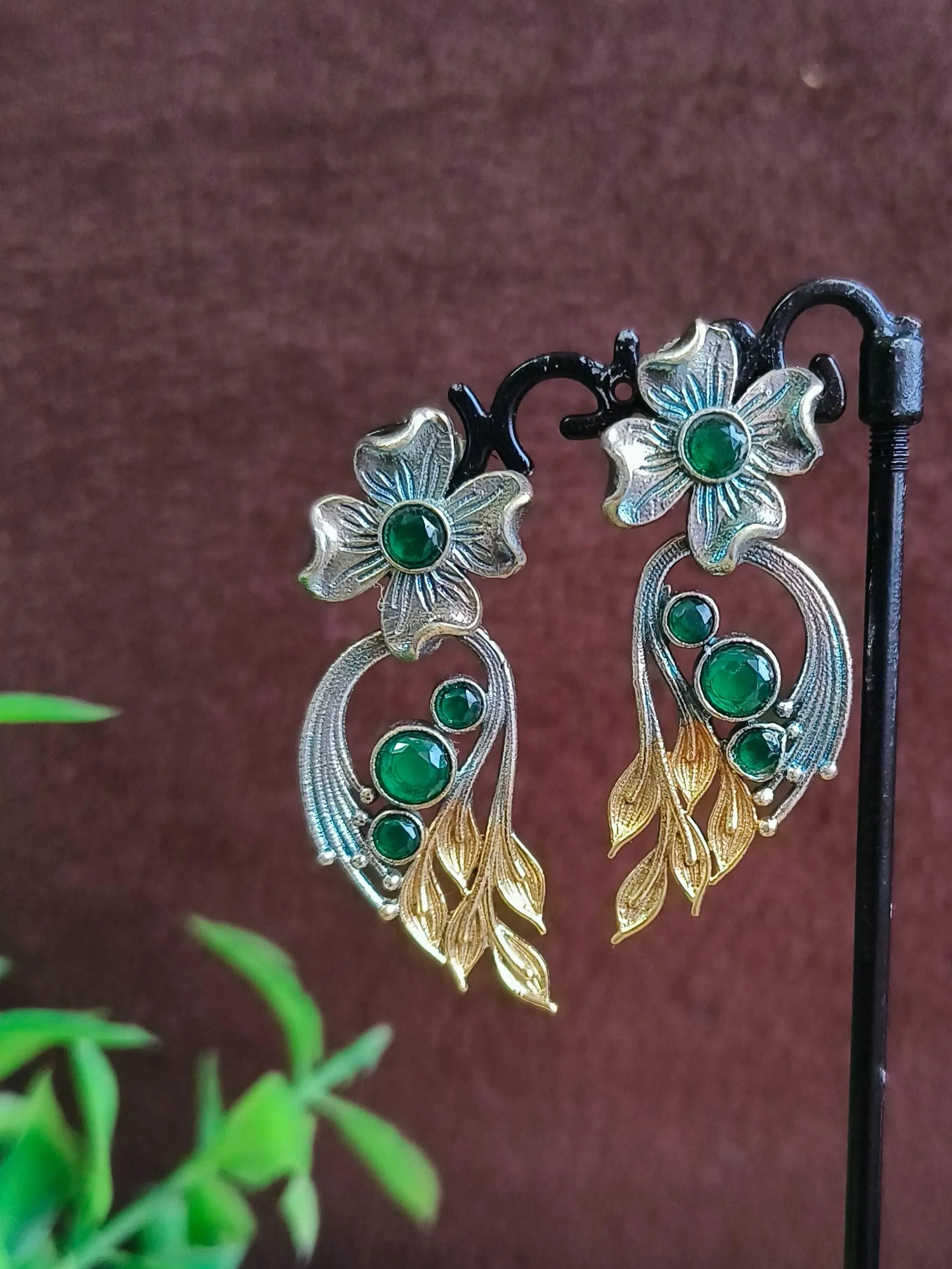Antique Glow Oxidised Dangler Earrings | Sarichka