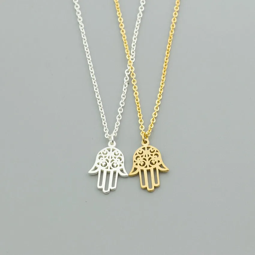 Arabic Lucky Hamsa Hand Pendant Necklace Women Men