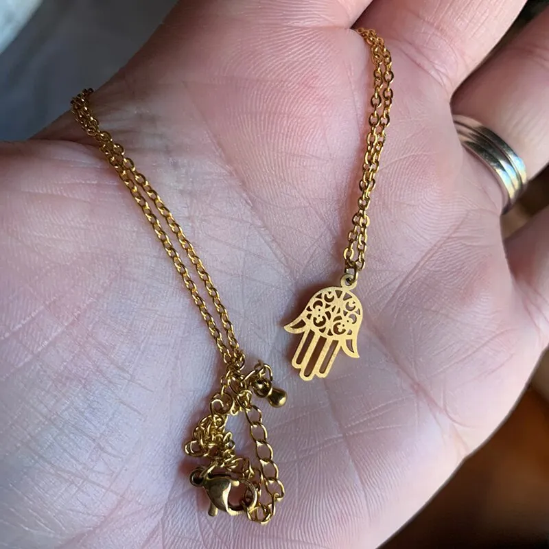 Arabic Lucky Hamsa Hand Pendant Necklace Women Men