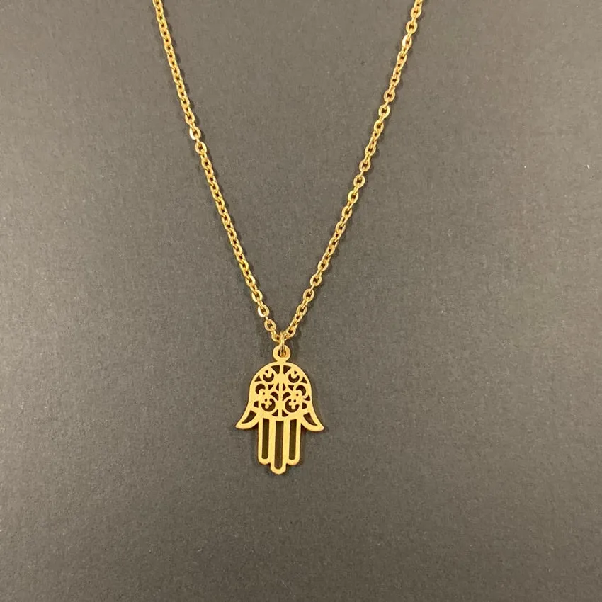 Arabic Lucky Hamsa Hand Pendant Necklace Women Men