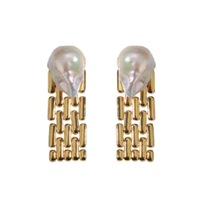Baroque Pearl Long Tassel Watch Chain Earrings