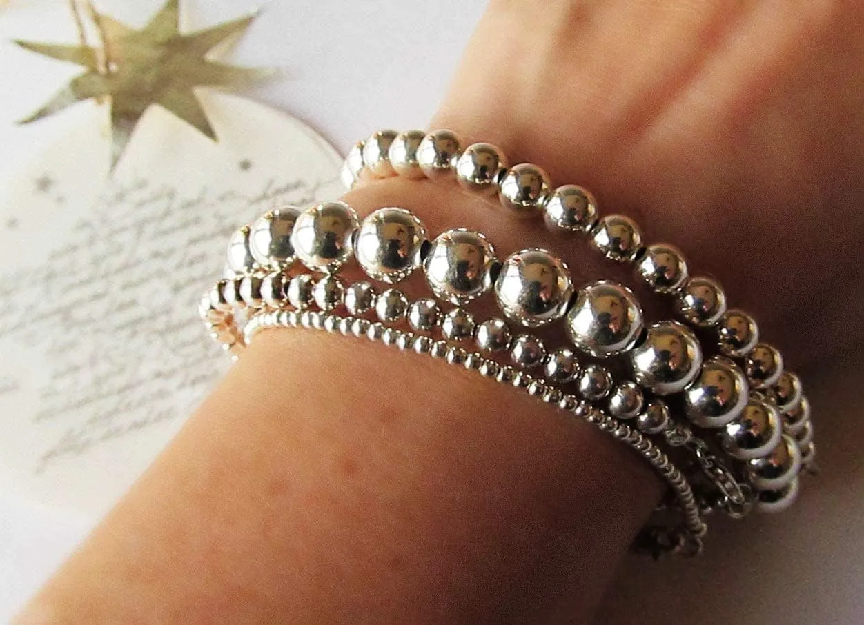 Beaded Bracelets for Women Stack Stretch Gold Silver Small Ball Beads Bracelets Dainty Paperclip Figaro Link Chain Bracelet Ankle for His and Her