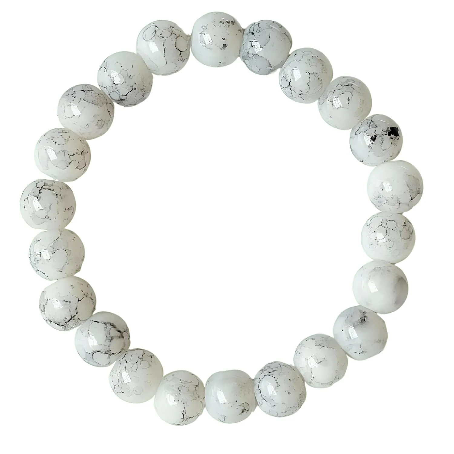 Beaded Stretch Bracelet for Women Crystal Stone Bracelets Round Beads Stretch Bracelet Unisex Jewelry for Women Men Girls Gifts (Unisex) (White -Grey)