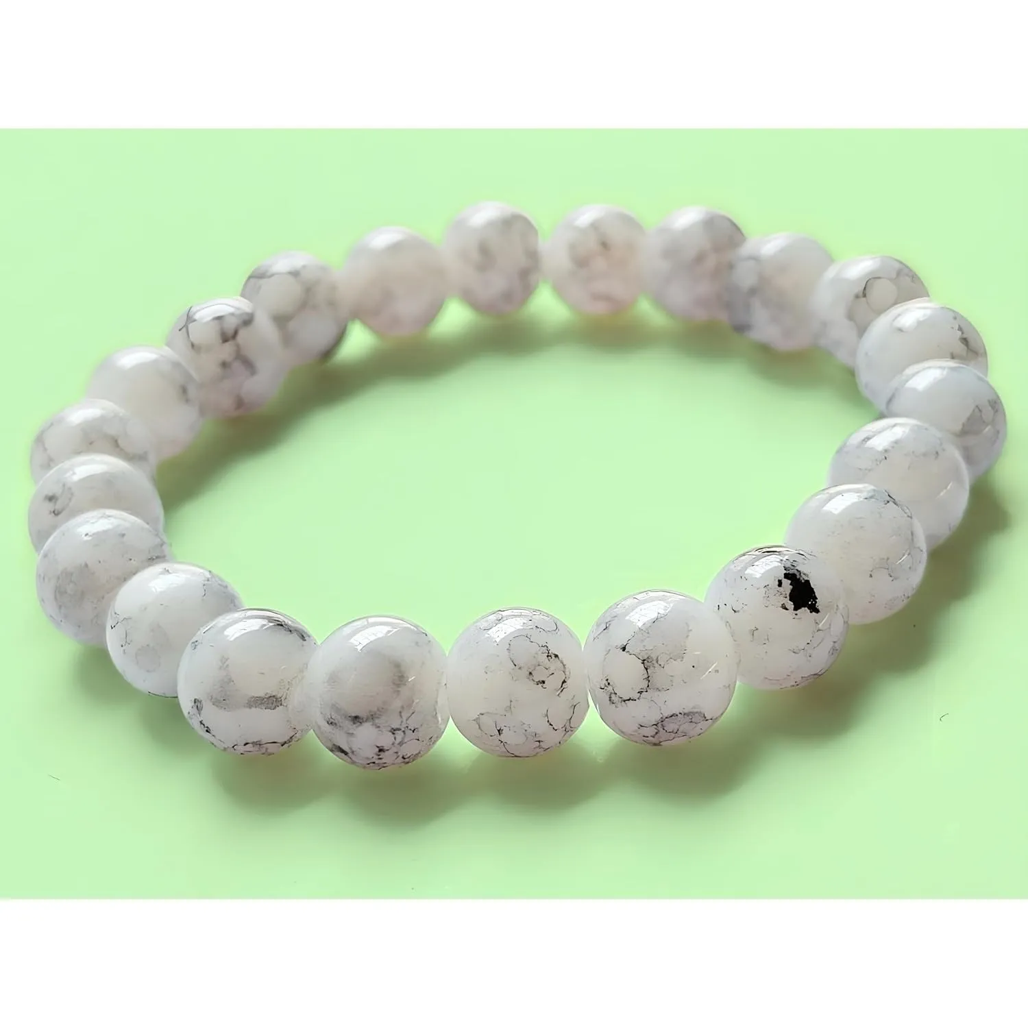Beaded Stretch Bracelet for Women Crystal Stone Bracelets Round Beads Stretch Bracelet Unisex Jewelry for Women Men Girls Gifts (Unisex) (White -Grey)