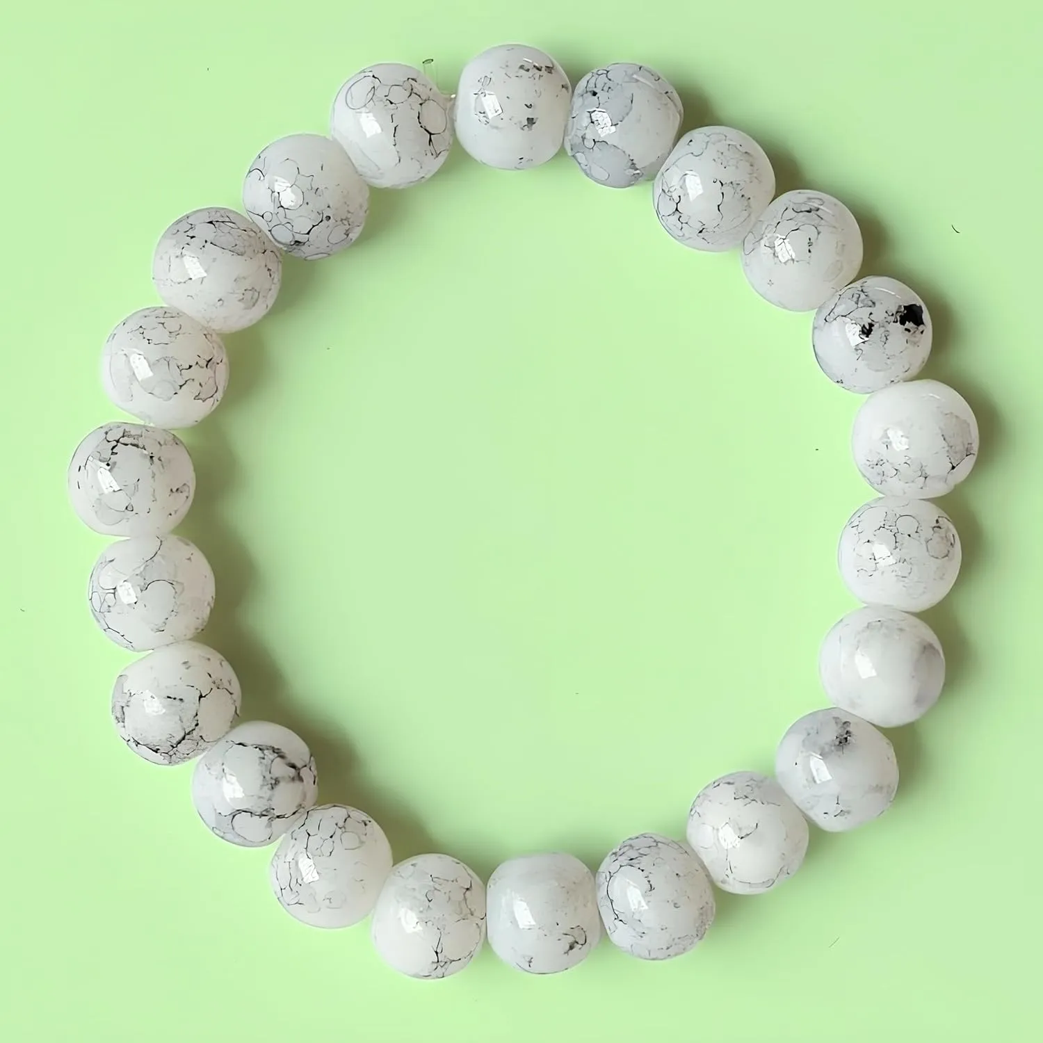 Beaded Stretch Bracelet for Women Crystal Stone Bracelets Round Beads Stretch Bracelet Unisex Jewelry for Women Men Girls Gifts (Unisex) (White -Grey)