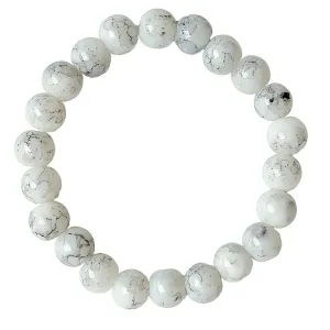 Beaded Stretch Bracelet for Women Crystal Stone Bracelets Round Beads Stretch Bracelet Unisex Jewelry for Women Men Girls Gifts (Unisex) (White -Grey)