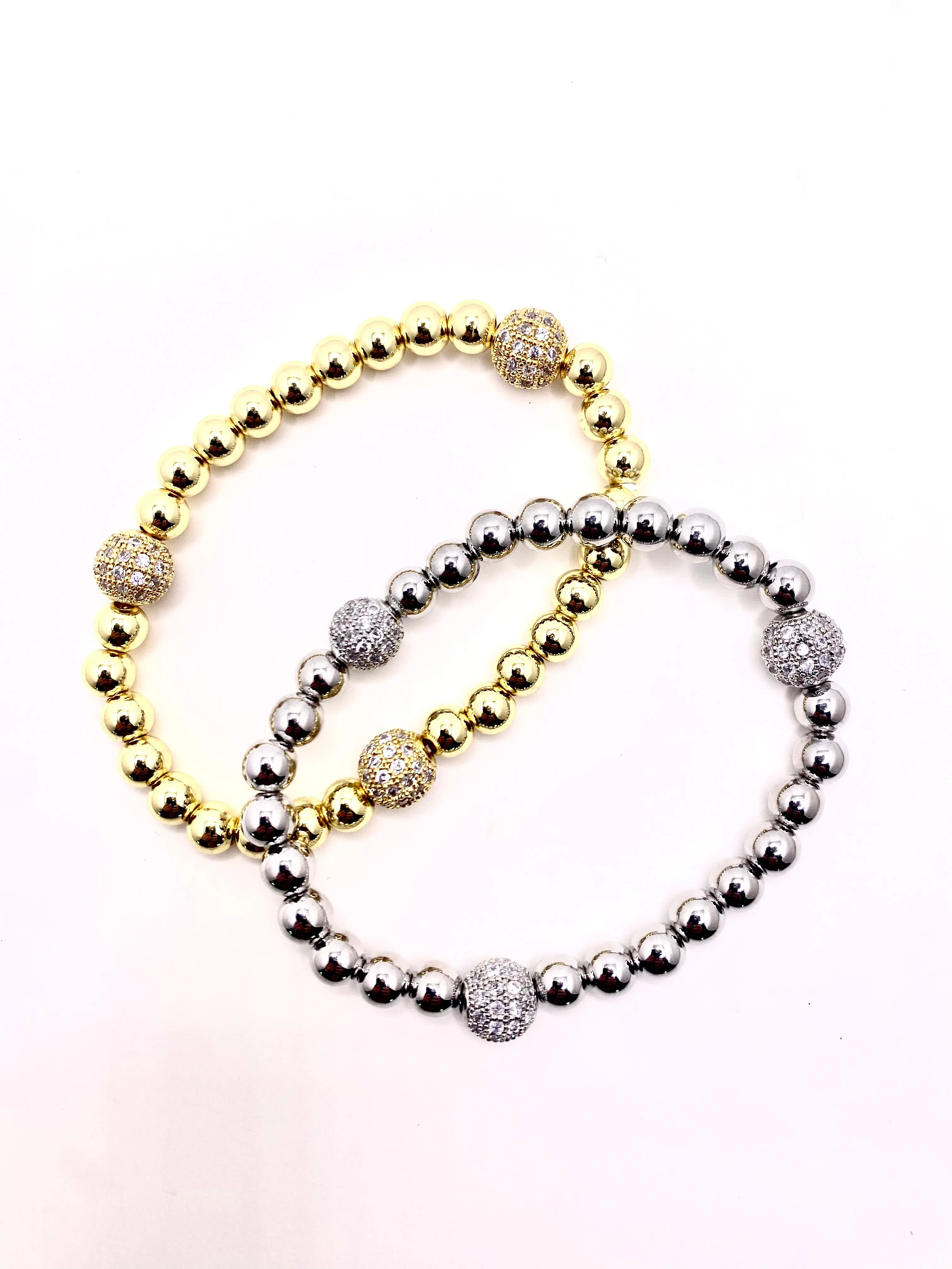 Beaded Stretch Bracelet With Pave Balls