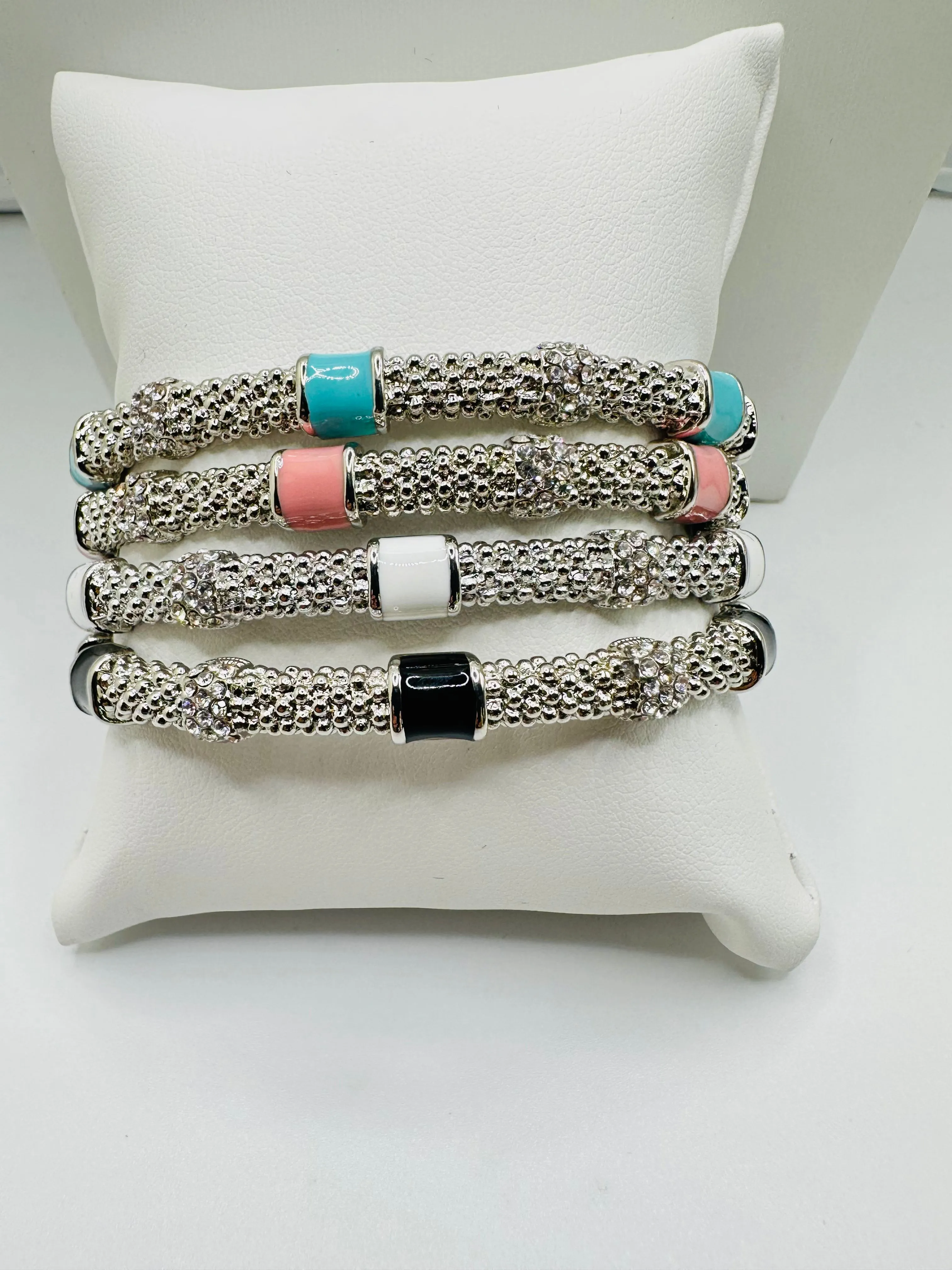 Beaded Texture Bangle with Enamel and CZ'S
