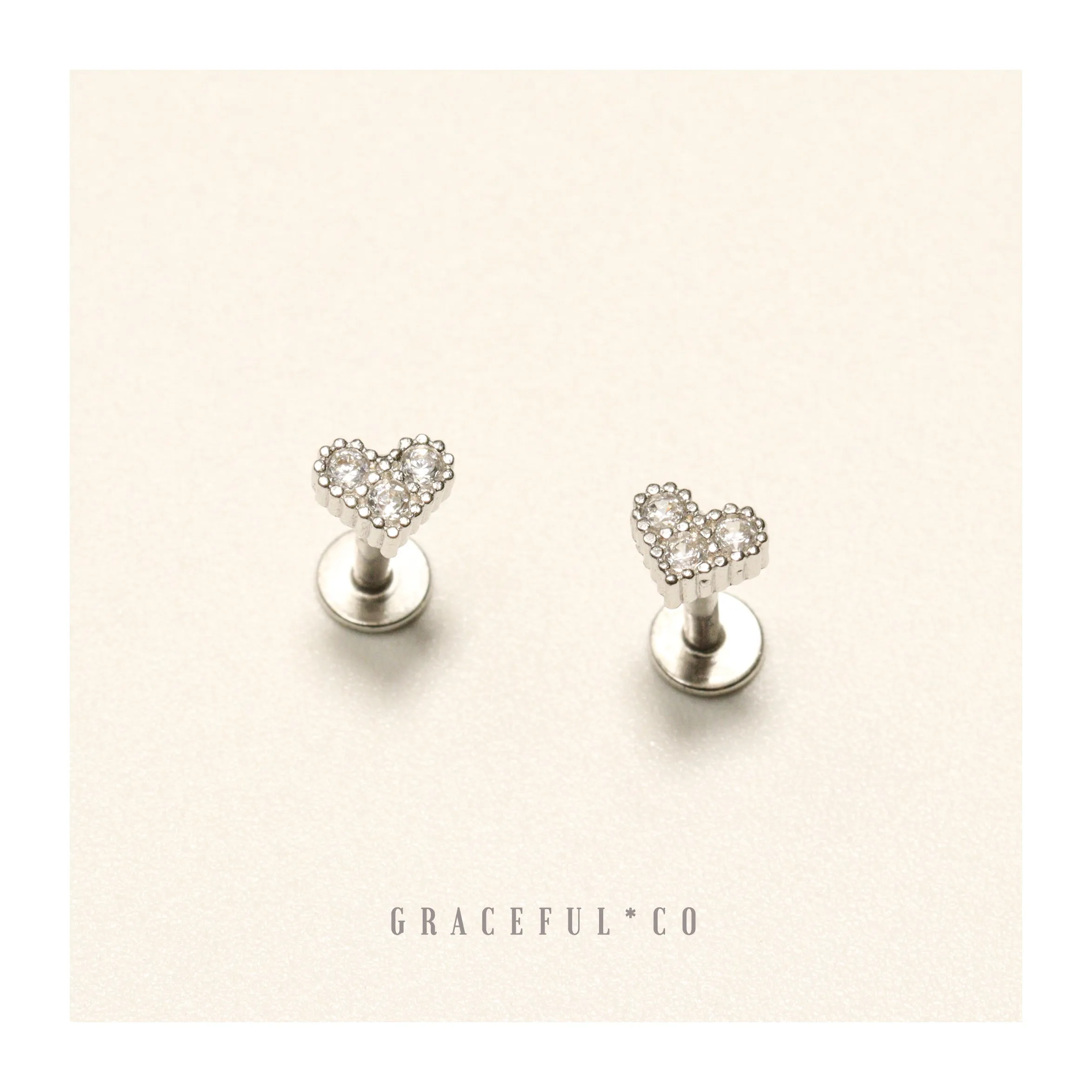 Beloved Sparkling Heart Flatback Earrings