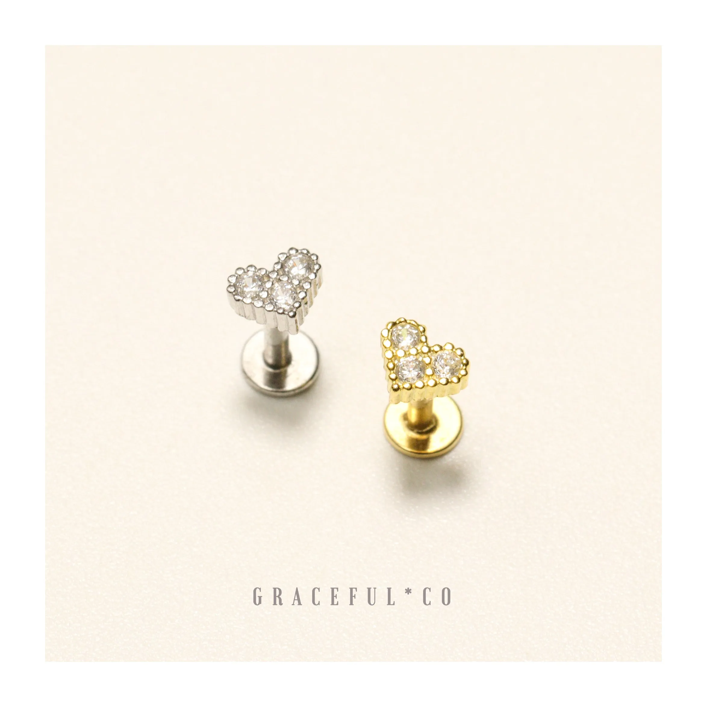 Beloved Sparkling Heart Flatback Earrings
