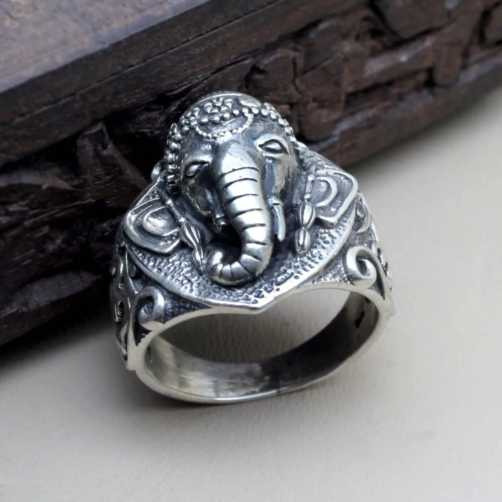 Big Lord Ganesha Oxidized Silver Unisex Ring