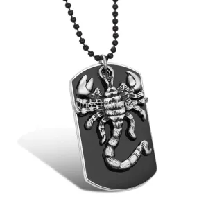 Biker Men's Black  Silver Tone Scorpion Pendant Necklace