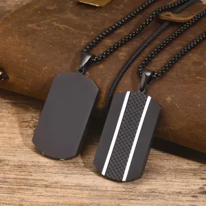 Black DogTag Pendant Necklace with Two White Lines