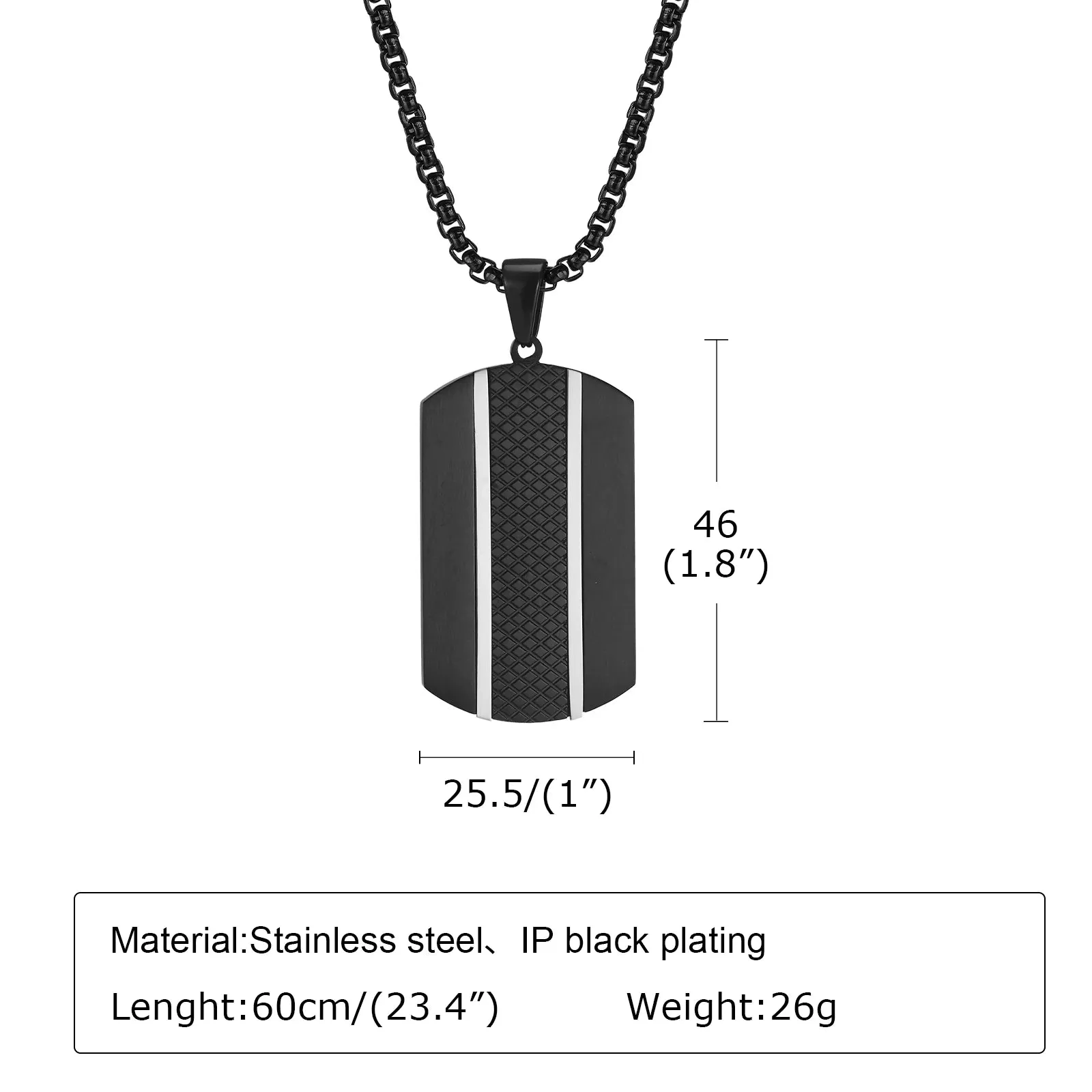 Black DogTag Pendant Necklace with Two White Lines