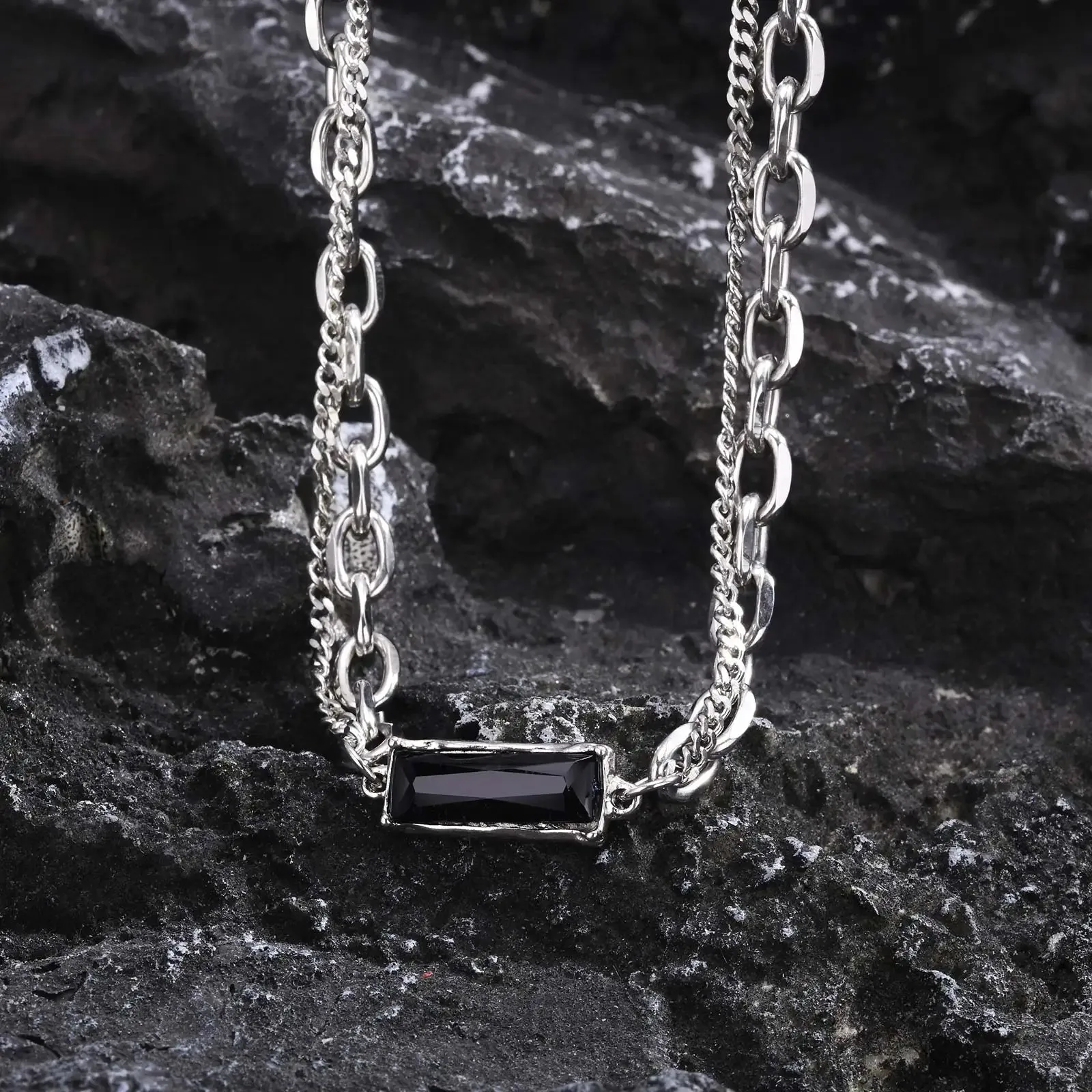 Black Geometric Pendant Necklaces for Men Boys