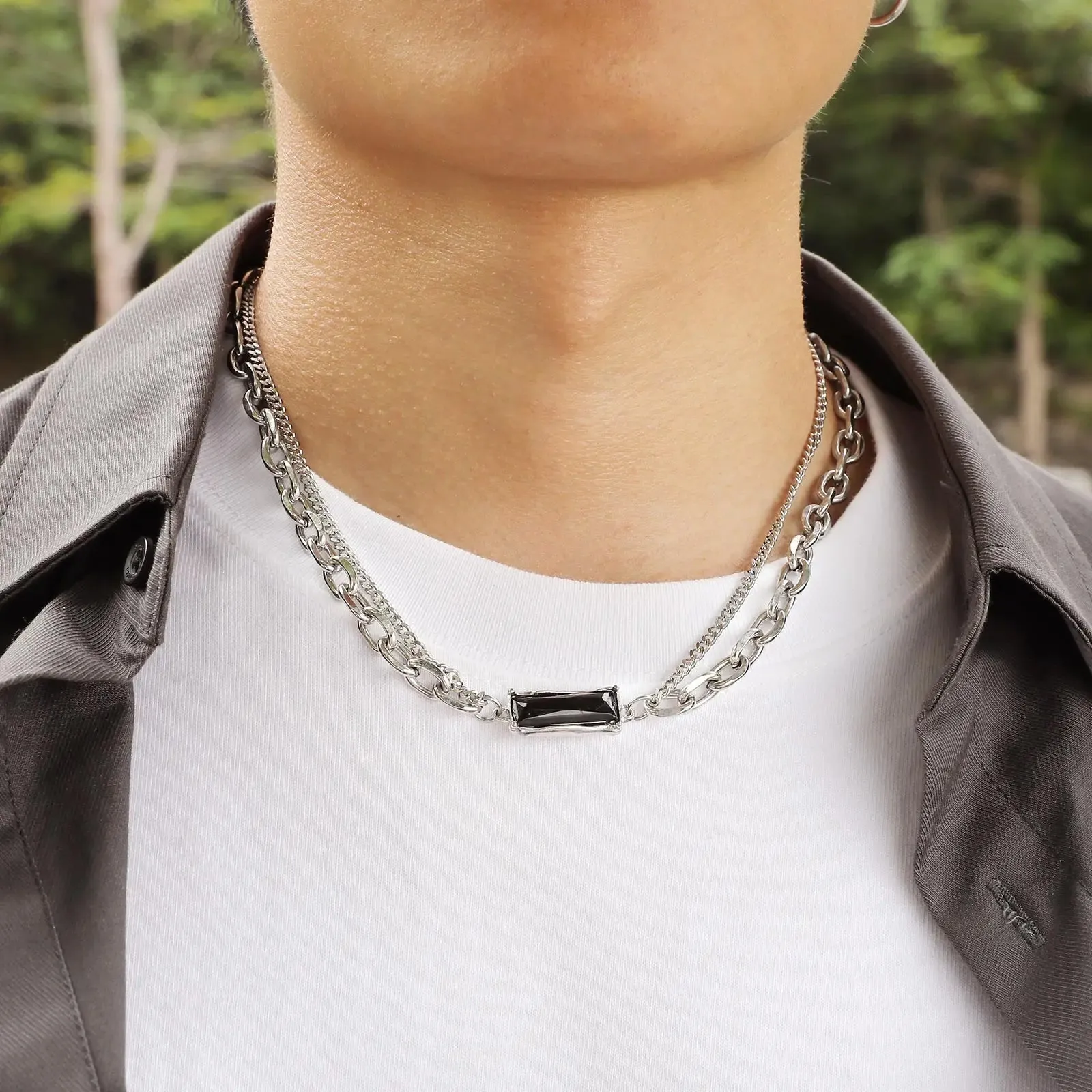 Black Geometric Pendant Necklaces for Men Boys