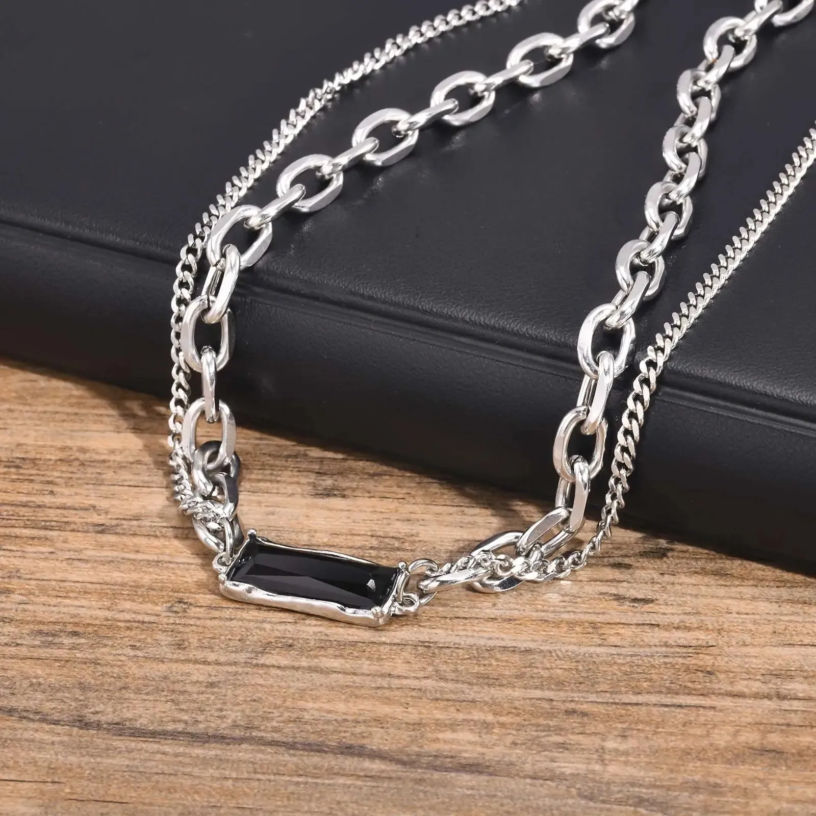 Black Geometric Pendant Necklaces for Men Boys