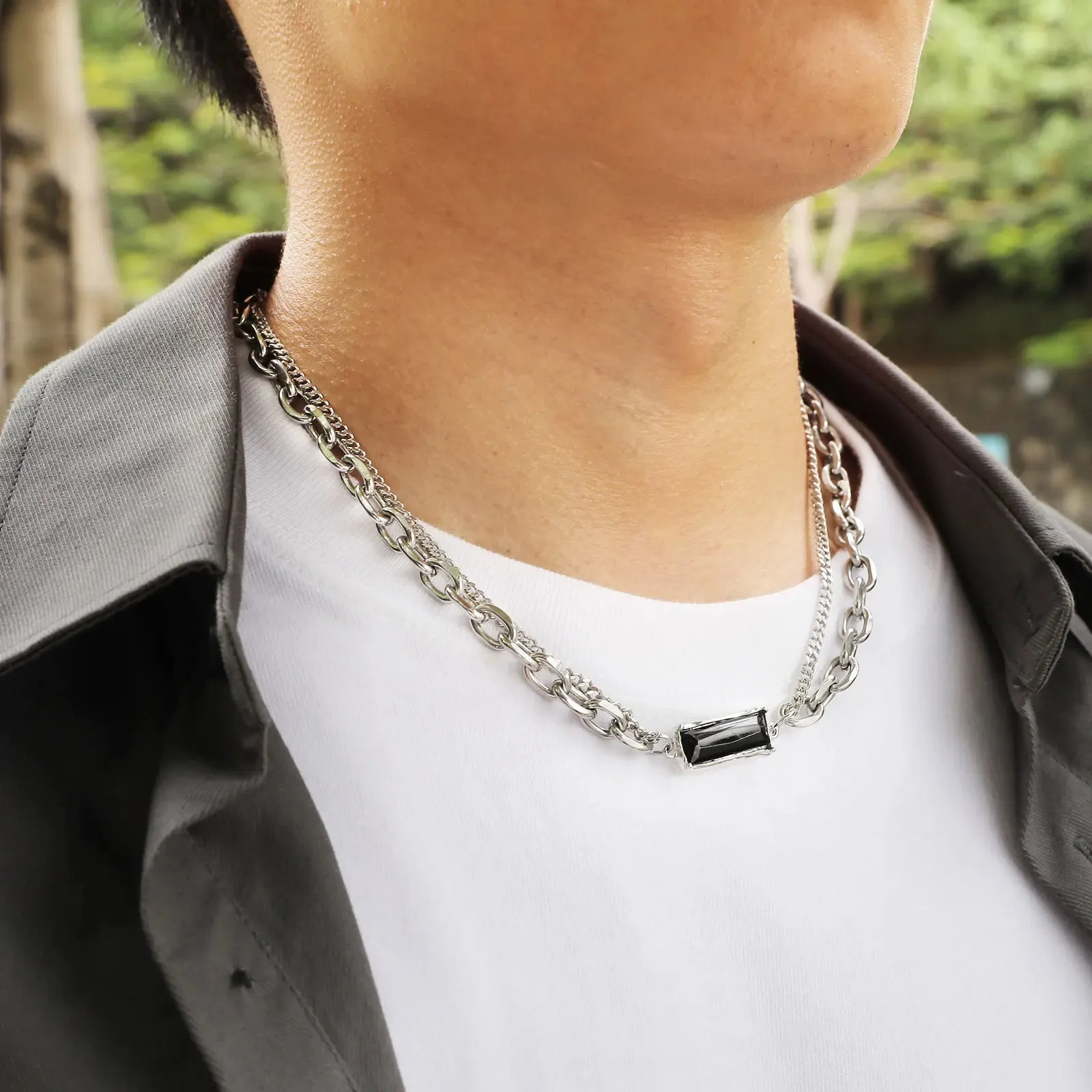 Black Geometric Pendant Necklaces for Men Boys