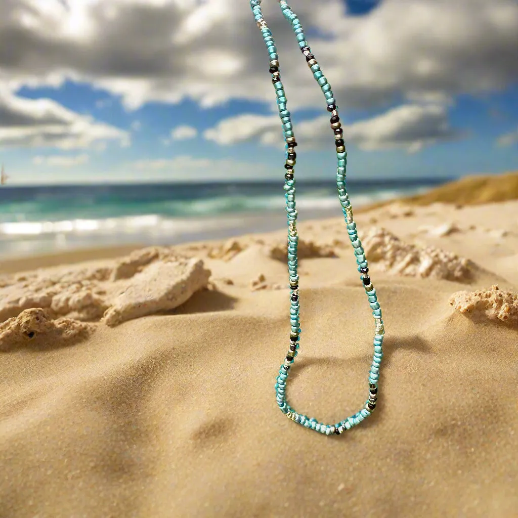 Blue Beaded Choker Made With Japanese Seed Beads