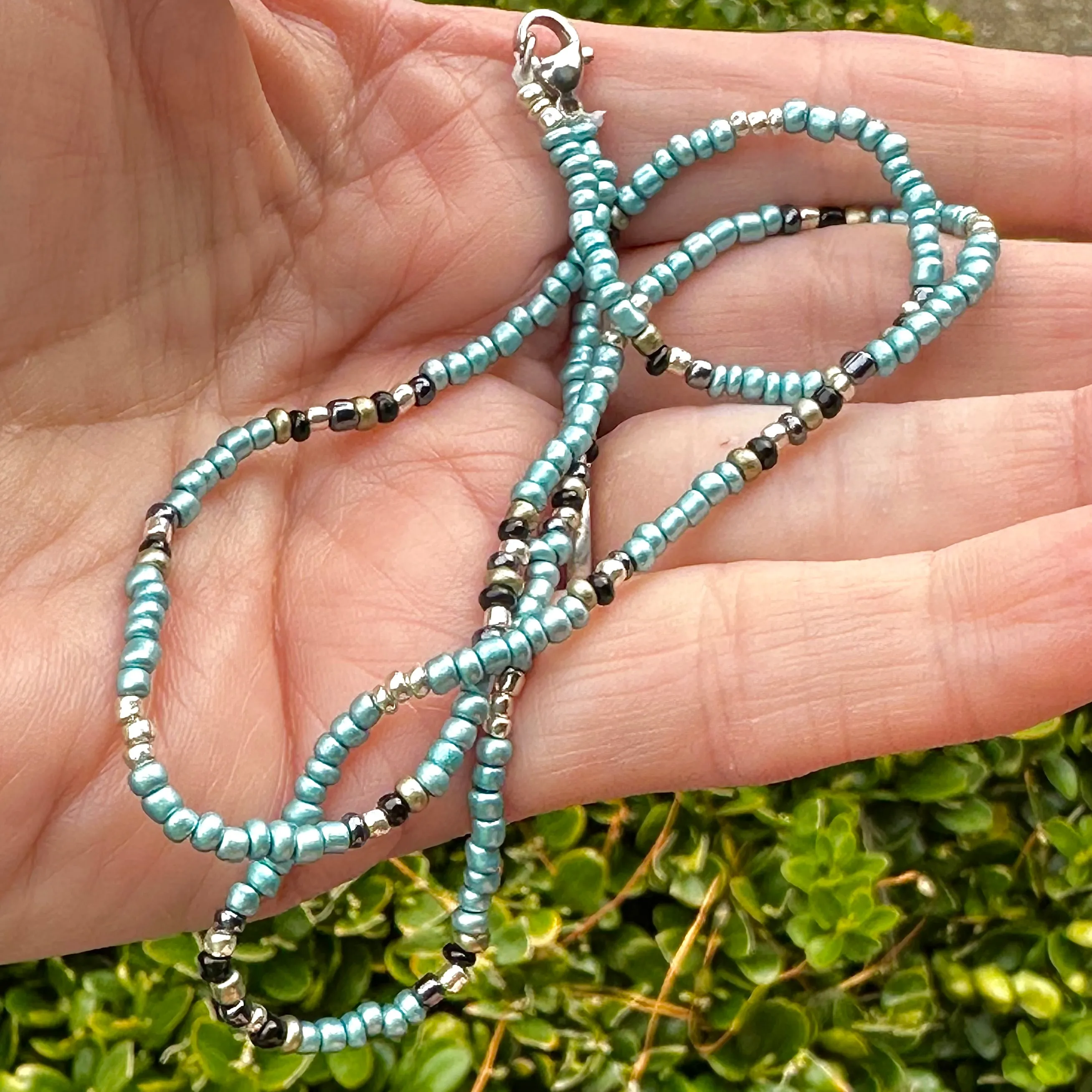 Blue Beaded Choker Made With Japanese Seed Beads