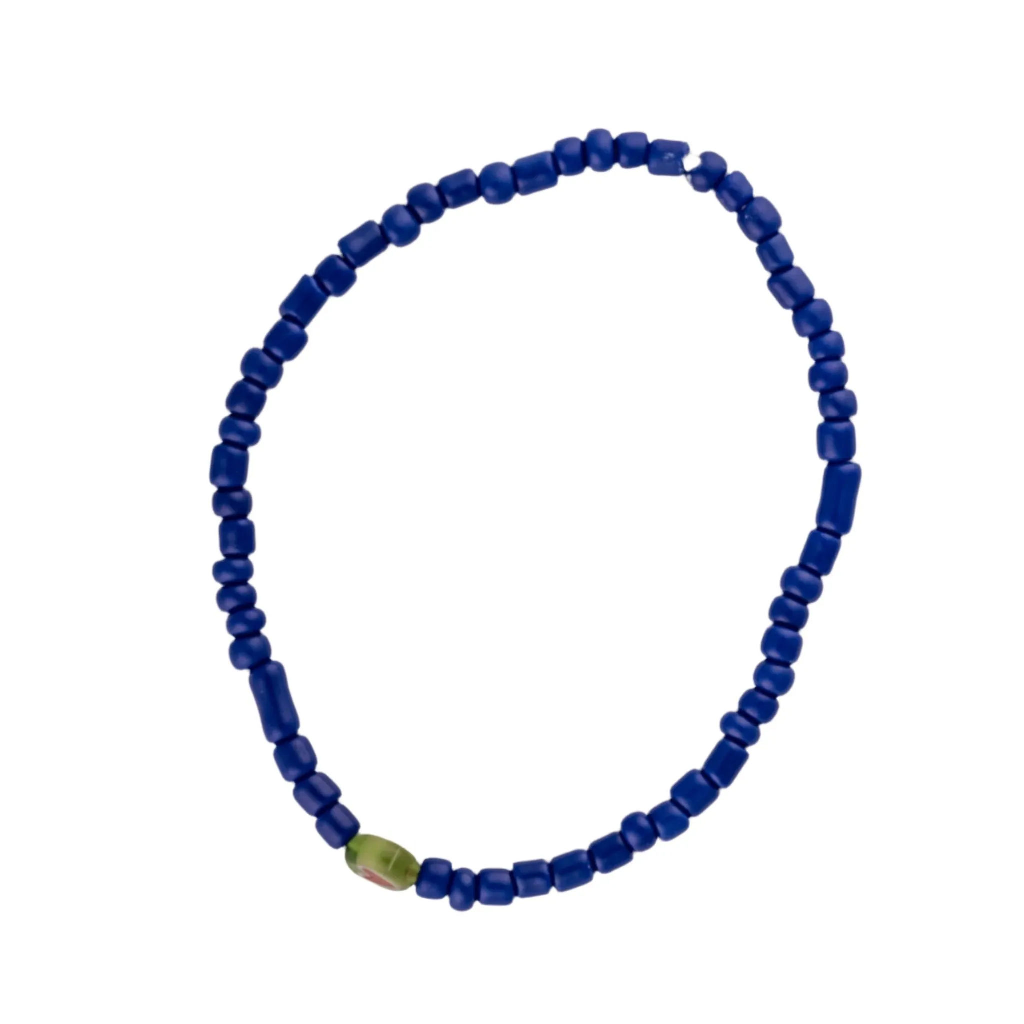 Blue Glass Seed Bead Bracelet w/ Heart Charm