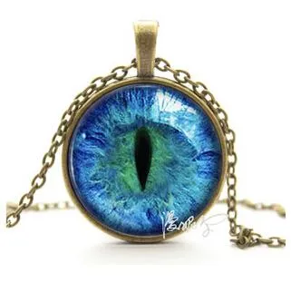 Blue Green Cat Eye Pendant Necklace