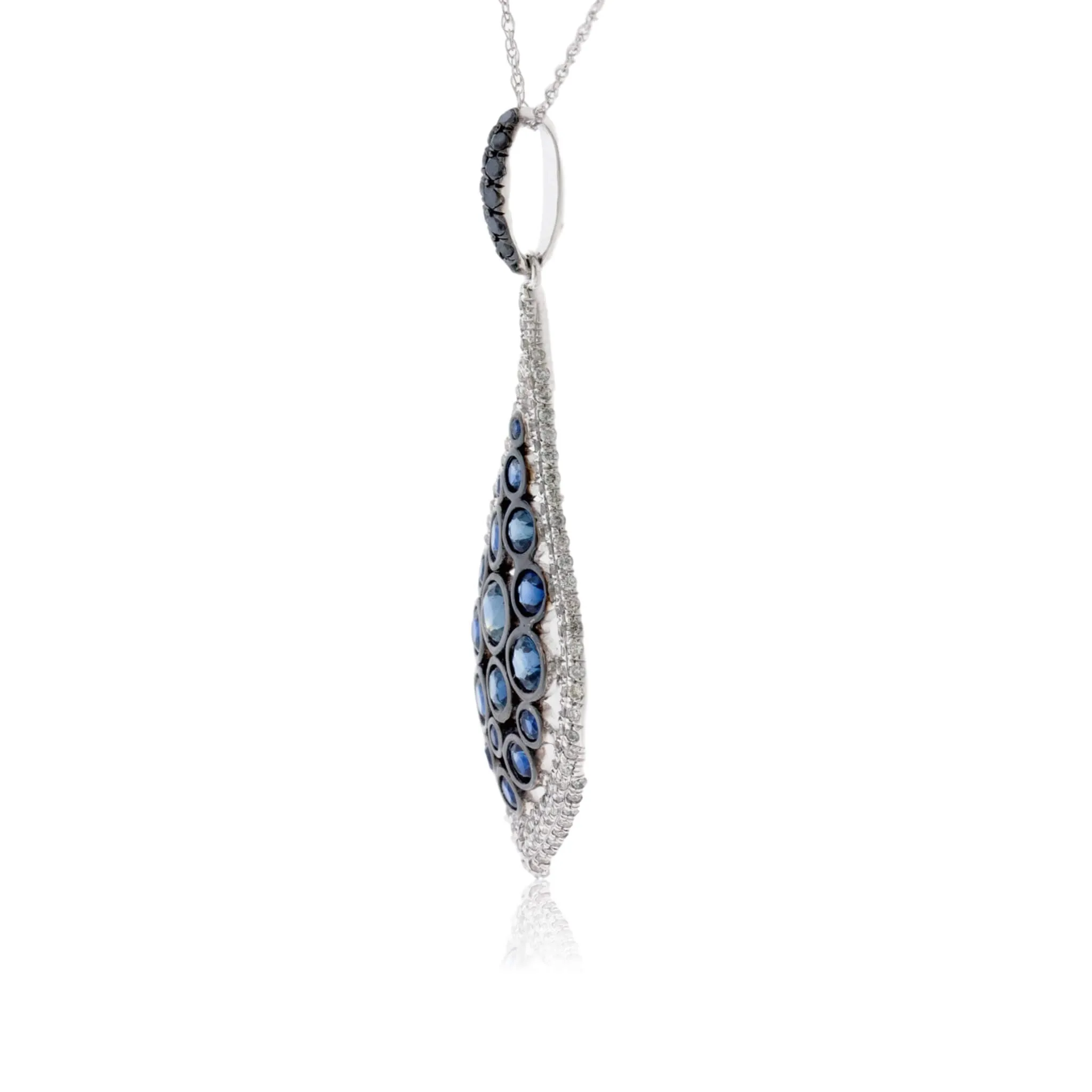 Blue Sapphire Cluster Chandelier Pendant with Diamond Halo