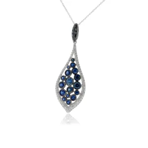 Blue Sapphire Cluster Chandelier Pendant with Diamond Halo