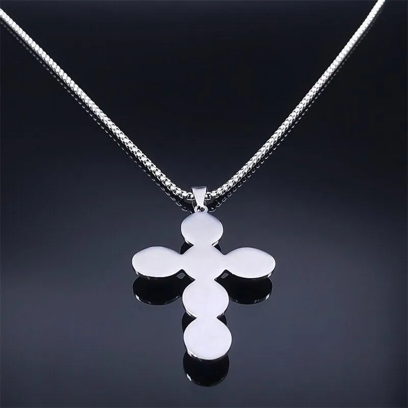 Bohemian Cross Pendant Necklace Stainless Steel Natural Stone Simple Chain Christian Necklaces Gift Jewellery