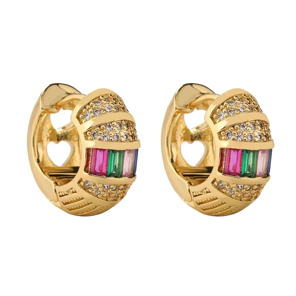 Bold Baguette Scattered Diamond Hoop Earrings